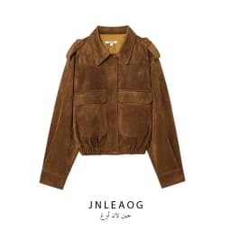 JNLEAOG Autumn New Style Women's Retro Suede Workwear Jacket Outerwear Polyester Standard Fit Zipper Closure Ladies Coat