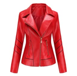 Red PU Faux Leather Jacket Women fashion Casual Biker Jackets Outwear Female Tops spring and autumn Black Leather Jacket Coat