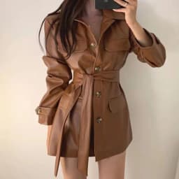 Autumn PU Leather Lady Outwear Korean Fashion Leather Female Jacket Medium Long Styles Faux Leather Women Tops