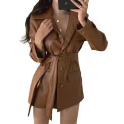 Autumn PU Leather Lady Outwear Korean Fashion Leather Female Jacket Medium Long Styles Faux Leather Women Tops