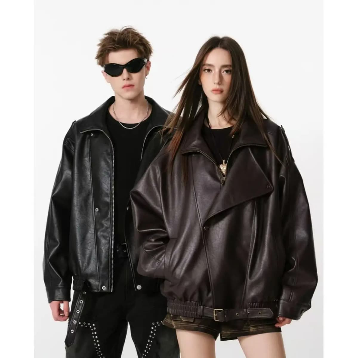 Fashion Motorcycle 2026 Spring And Autumn Black Gothic Punk Leather Jacket American Retro High-Quality Loose Casual Jacket