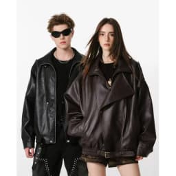 Fashion Motorcycle 2026 Spring And Autumn Black Gothic Punk Leather Jacket American Retro High-Quality Loose Casual Jacket