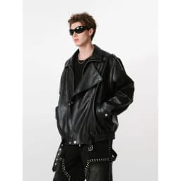 Fashion Motorcycle 2026 Spring And Autumn Black Gothic Punk Leather Jacket American Retro High-Quality Loose Casual Jacket