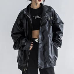 Harajuku Pu Jacket Women Turtleneck Fashion Faux Leather Long Sleeve Coat Heavy Metal Black Y2K Outerwear Female Tops