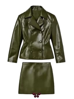 Leather Coat Skirt Women's Set Lapel Double Breasted Slim Coats Hip Package Skirts Female Sets 2025 Autumn Fashion Lady Suits