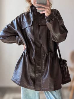Women's Elegant Casual Zipper Office Coat 2026 New Spring Pu Leather Stand Neck Jacket Chic High End Adjustable Waist Streetwear
