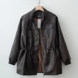 Women's Elegant Casual Zipper Office Coat 2026 New Spring Pu Leather Stand Neck Jacket Chic High End Adjustable Waist Streetwear