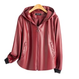 2026 Fashion Hooded Leather Jacket Women Faux Leather Coat Streetwear Lady Loose Tops Zipper-up Short Outerwear Soft Not Crack