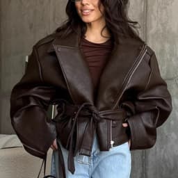 Women Spring Summer Faux Leather Jacket Belt Chic Elegant Retro Minimalist Comfortable Casual Fashionable Niche Trendy Versatile