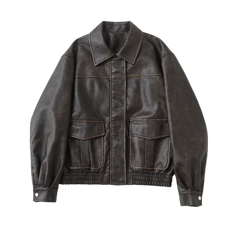 Faux Leather Women Jackets Pu Coats Turn Down Collar Coat Casual Loose Y2k Streetwear Splice Work Jacket Autumn Winter 2025