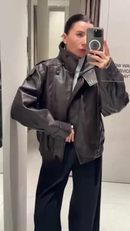 Women Faux Leather Loose Jacket Vintage Stand Collar Zipper Singe Button Long Sleeve Female Coat 2026 Spring Lady Streetwear