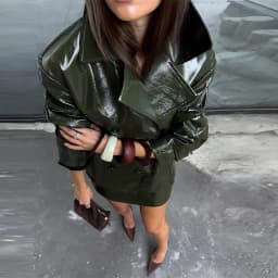 Fashion Women PU Leather Skirts Set Turn-down Collar Double Breasted Waisted Coat Mini Skirt Women High Street Solid Spring Sets