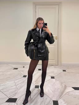 Fashion Women PU Leather Skirts Set Turn-down Collar Double Breasted Waisted Coat Mini Skirt Women High Street Solid Spring Sets
