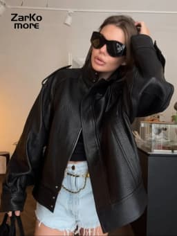 Street Metal Buckle Short Leather Jackets Women Solid Lapel Zipper Long Sleeve Warm Coats 2025 Autumn Lady Chic Thick Outwears