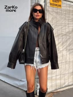 Street Metal Buckle Short Leather Jackets Women Solid Lapel Zipper Long Sleeve Warm Coats 2025 Autumn Lady Chic Thick Outwears