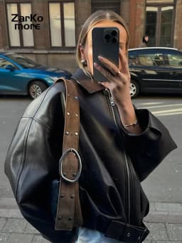 Street Metal Buckle Short Leather Jackets Women Solid Lapel Zipper Long Sleeve Warm Coats 2025 Autumn Lady Chic Thick Outwears
