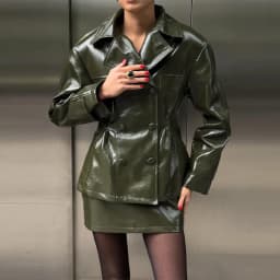 Retro Leather Blazers Short Skirts Suit Women's Stylish Lapel Double-breasted Jackets 2025 New Autumn Winter Ladies Streetwear