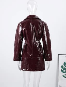 Retro Leather Blazers Short Skirts Suit Women's Stylish Lapel Double-breasted Jackets 2025 New Autumn Winter Ladies Streetwear
