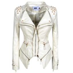 2020 Women Autumn Winter Thick Fake PU Faux Leather rivet Jackets Lady studs Motorcycle Coats Biker Zippers Street Outwear