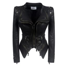 2020 Women Autumn Winter Thick Fake PU Faux Leather rivet Jackets Lady studs Motorcycle Coats Biker Zippers Street Outwear