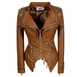2020 Women Autumn Winter Thick Fake PU Faux Leather rivet Jackets Lady studs Motorcycle Coats Biker Zippers Street Outwear