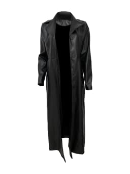 Faux PU Leather Coats Women Single Breasted Long Coat Turn Down Collar Y2k Streetwear Jackets Splice Open Stitch 2025 Jacket