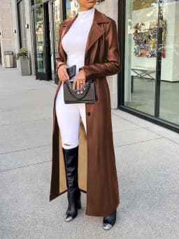 Faux PU Leather Coats Women Single Breasted Long Coat Turn Down Collar Y2k Streetwear Jackets Splice Open Stitch 2025 Jacket