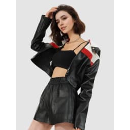 Women's Autumn/Winter Top Coat Imitation Leather Stand-up Collar Short Stripes Zipper Casual Design Fashion New Versatile Skinny