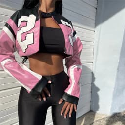 Women's Autumn/Winter Top Coat Imitation Leather Stand-up Collar Short Stripes Zipper Casual Design Fashion New Versatile Skinny