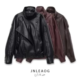 Fashionable Long Sleeve Stand Collar Workwear Leather Jacket for Women Autumn New Style Versatile Commute Style Polyester Fiber