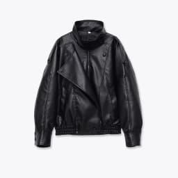 Fashionable Long Sleeve Stand Collar Workwear Leather Jacket for Women Autumn New Style Versatile Commute Style Polyester Fiber