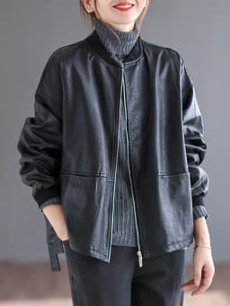 Amax LuluE 2026 Autumn Fashion Biker Clothes Womens Loose Vintage Faux Leather Jackets Luxury Punk Pu Coats Black Big Outerwear