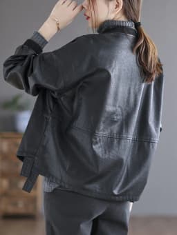 Amax LuluE 2026 Autumn Fashion Biker Clothes Womens Loose Vintage Faux Leather Jackets Luxury Punk Pu Coats Black Big Outerwear