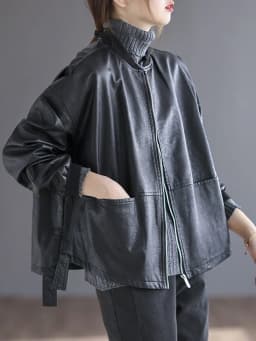 Amax LuluE 2026 Autumn Fashion Biker Clothes Womens Loose Vintage Faux Leather Jackets Luxury Punk Pu Coats Black Big Outerwear