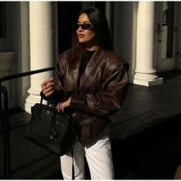 Suninheart Autumn and Winter Faux Leather Jackets for Women 2025 Dropped Shoulder Oversized Jacket Coat Belted Corset Jacket