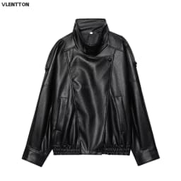 2026 New Women Fashion Black Faux Leather Jacket Coat Autumn Winter Casual Loose Zipper Pockets Biker Outerwear Tops Female