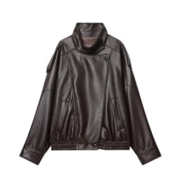 2026 New Women Fashion Black Faux Leather Jacket Coat Autumn Winter Casual Loose Zipper Pockets Biker Outerwear Tops Female