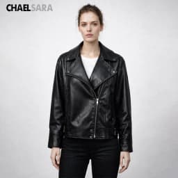2026 New High Quality Woman Black Faux Leather Jacket Casual Long Sleeve Coats   Zipper Femal Motorcycle Coat Tops