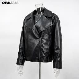 2026 New High Quality Woman Black Faux Leather Jacket Casual Long Sleeve Coats   Zipper Femal Motorcycle Coat Tops