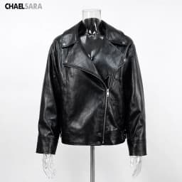 2026 New High Quality Woman Black Faux Leather Jacket Casual Long Sleeve Coats   Zipper Femal Motorcycle Coat Tops