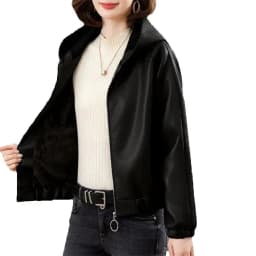 Velvet PU Leather Coat Woman 2026 New Fur Jacket Autumn Winter Hooded Loose Outerwear Slim Short Leather Jackets Ladies Outcoat