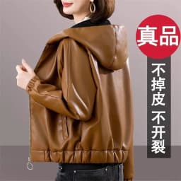 Velvet PU Leather Coat Woman 2026 New Fur Jacket Autumn Winter Hooded Loose Outerwear Slim Short Leather Jackets Ladies Outcoat