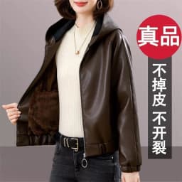 Velvet PU Leather Coat Woman 2026 New Fur Jacket Autumn Winter Hooded Loose Outerwear Slim Short Leather Jackets Ladies Outcoat