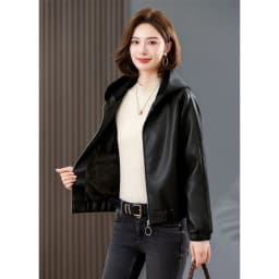 Velvet PU Leather Coat Woman 2026 New Fur Jacket Autumn Winter Hooded Loose Outerwear Slim Short Leather Jackets Ladies Outcoat