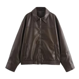 KONDALA 2026 Spring Summer Brown Business Casual Faux Leather Women Jackets Chic Valentine‘s Day Spliced Zipper Ladies Jackets