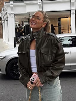 HH Women Faux Leather Cropped Jacket vintage Bomber Jackets With Pockets Long Sleeve Coats Zipper Overcoat Jacket For Woman