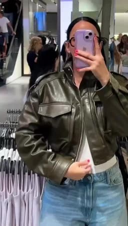 HH Women Faux Leather Cropped Jacket vintage Bomber Jackets With Pockets Long Sleeve Coats Zipper Overcoat Jacket For Woman