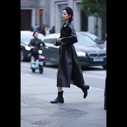 Lautaro Autumn Long Black Cool PU Leather Trench Coat for Women Belt Single Breasted Loose Korean Fashion Wholesale Clothes 2022
