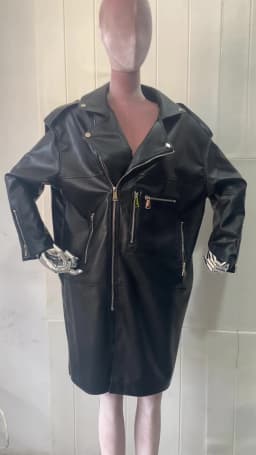 Nerazzurri Autumn Oversized Black Long Womens Leather Biker Jacket Long Sleeve Spring Loose Faux Leather Coat Streetwear 2022