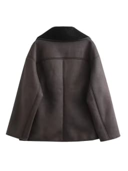 2023 Winter Women Warm Jacket Vintage Casual Solid Faux Leather Long Sleeve Coat Female Windbreaker Outwear Lapel Tops